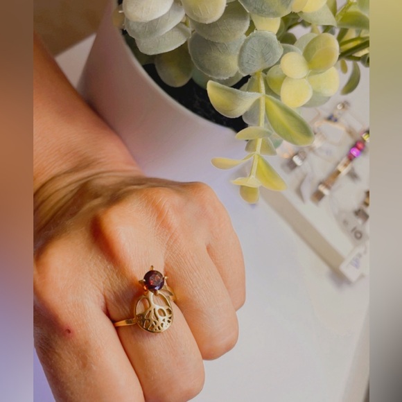 NWT Women's tree of life ring, gold-plated stainless steel red zirconia size 7.5 - Picture 6 of 17